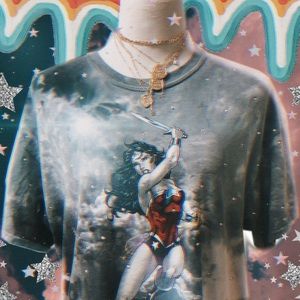 Upcycled Rhinestone Tie Dye Wonder Woman Tee